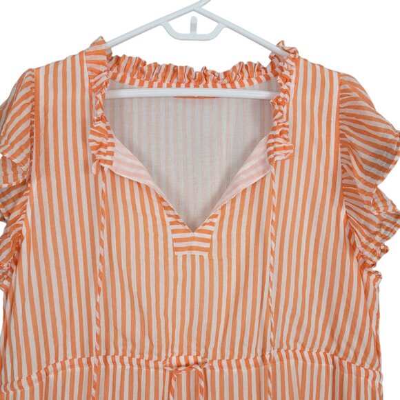OLIPHANT Maxi Dress Size L Orange Striped Tiered Ruffle Short Sleeve A-Line - Picture 9 of 13